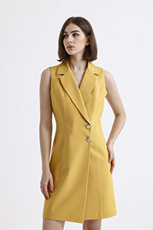 İçi Astarlı Kolsuz Hürrem Uzun Ceket Elbise | Ckt35288 Sarı