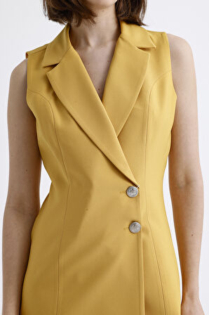 İçi Astarlı Kolsuz Hürrem Uzun Ceket Elbise | Ckt35288 Sarı