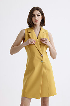 İçi Astarlı Kolsuz Hürrem Uzun Ceket Elbise | Ckt35288 Sarı