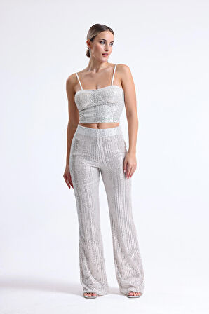Beli Lastikli  Payet Abiye Pantolon | Pnt35233 Bej