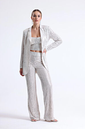 Beli Lastikli  Payet Abiye Pantolon | Pnt35233 Bej