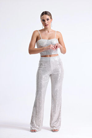 Beli Lastikli  Payet Abiye Pantolon | Pnt35233 Bej