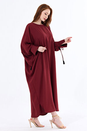 Manşetli İp Püsküllü Viskon Kimono | KMN35008 Bordo