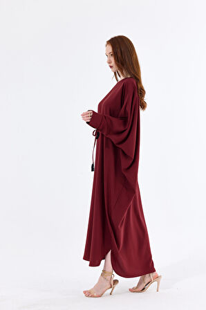 Manşetli İp Püsküllü Viskon Kimono | KMN35008 Bordo