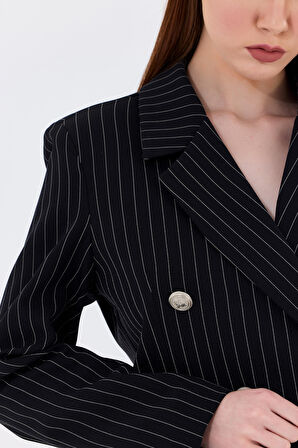 Astarlı Hürrem Kumaş Çizgili Takım Elbise | TK35550 Siyah Beyaz Çizgili