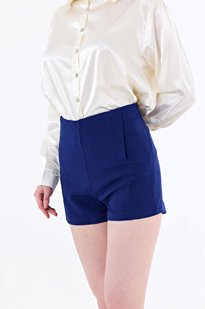 Süs Cepli Atlas Hafif Esnek Krep Sort | Şrt14056Yn Gece Mavisi