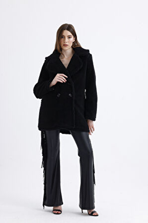 Astarlı Kruvaze Kürk Kaban | Kbn32383 Siyah