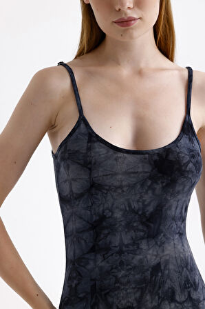 Yırtmaçlı Askılı Likralı Viskon Elbise | ELB35782 Siyah Batik