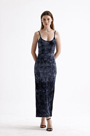 Yırtmaçlı Askılı Likralı Viskon Elbise | ELB35782 Siyah Batik