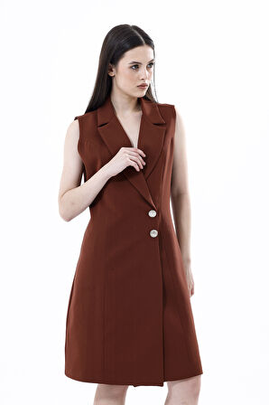 İçi Astarlı Kolsuz Hürrem Uzun Ceket Elbise | Ckt35288 Koyu Kahve
