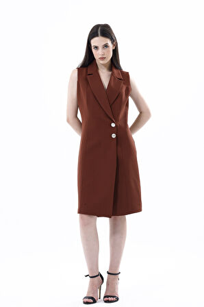 İçi Astarlı Kolsuz Hürrem Uzun Ceket Elbise | Ckt35288 Koyu Kahve