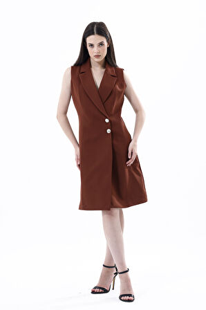 İçi Astarlı Kolsuz Hürrem Uzun Ceket Elbise | Ckt35288 Koyu Kahve