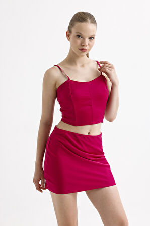 Sırtı Fermuarlı Plastik Askılı  Saten Balenli Bustiyer | Bust3577 Fuşya