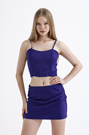 Sırtı Fermuarlı Plastik Askılı  Saten Balenli Bustiyer | Bust3577 Saks