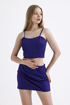 Beli Lastikli Saten Mini Etek | ETK35774 Saks