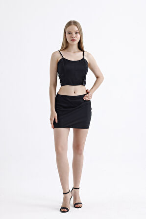 Beli Lastikli Saten Mini Etek | ETK35774 Siyah