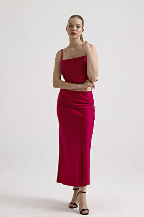 Beli Lastikli Kaliteli Z. Saten Uzun Etek | ETK35736 Fuşya