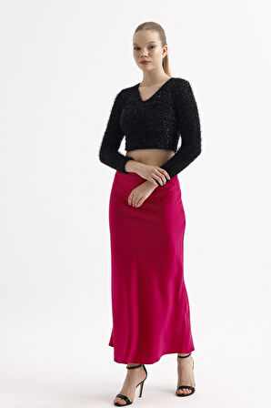 Beli Lastikli Kaliteli Z. Saten Uzun Etek | ETK35736 Kırmızı