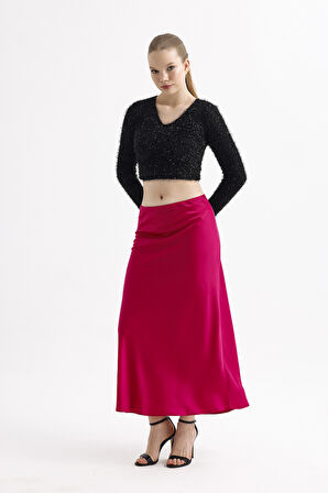 Beli Lastikli Kaliteli Z. Saten Uzun Etek | ETK35736 Kırmızı