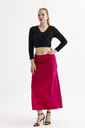 Beli Lastikli Kaliteli Z. Saten Uzun Etek | ETK35736 Kırmızı