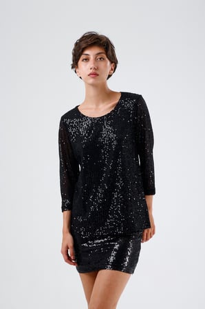 Havuz Yaka Truvakar Kol Payet Bluz  | BLZ35614 Siyah
