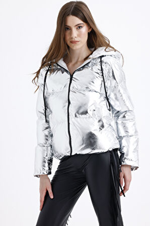 Kapşonlu Elyaf Dolgulu Reflektör Mont | MNT35866 Gumus