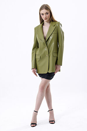 Cep Kapaklı Suni Deri Ceket | CKT33552 Yağ Yeşili