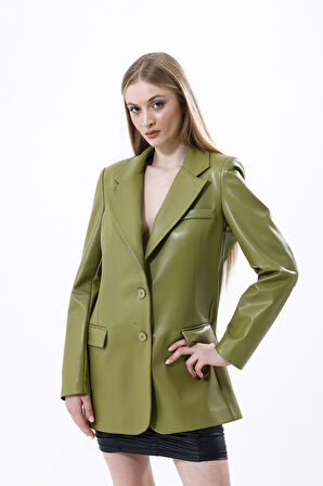 Cep Kapaklı Suni Deri Ceket | CKT33552 Yağ Yeşili