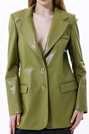 Cep Kapaklı Suni Deri Ceket | CKT33552 Yağ Yeşili