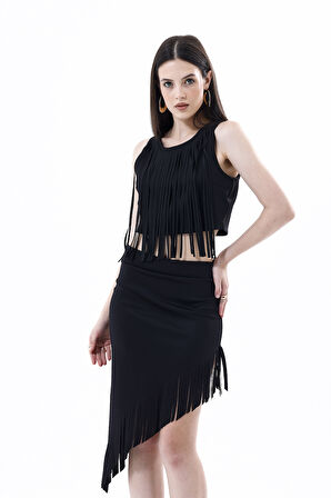 Arkası Fermuarlı Önü Püsküllü Scuba Bustiyer | Bst35811 Siyah