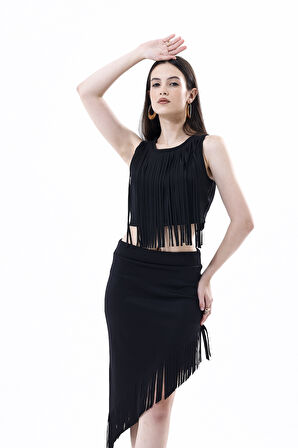 Arkası Fermuarlı Önü Püsküllü Scuba Bustiyer | Bst35811 Siyah