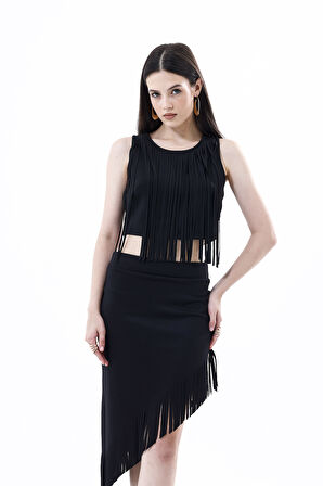 Arkası Fermuarlı Önü Püsküllü Scuba Bustiyer | Bst35811 Siyah