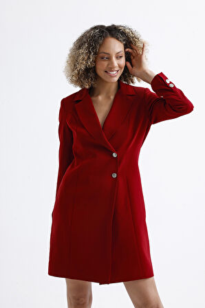 Astarlı Ön Ve Kollar Metal Düğmeli Adriyana Ceket Elbise | CKT35856 Bordo