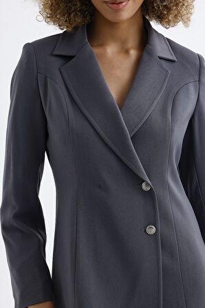 Astarlı Ön Ve Kollar Metal Düğmeli Adriyana Ceket Elbise | CKT35856 Grı