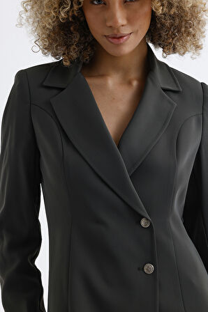 Astarlı Ön Ve Kollar Metal Düğmeli Adriyana Ceket Elbise | CKT35856 Yesıl