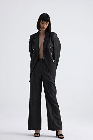 Cep Detaylı Melajlı Kadın Pantolon | PNT35838 Antrasit