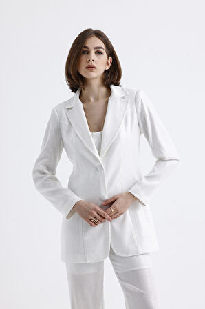 İci Astarlı Desenli Abiye Pul payet Ceket | CKT34264 Beyaz