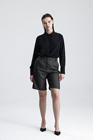 Metal Fermuarlı Bermuda Şort | ŞRT35934 Antrasit