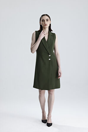 İçi Astarlı Kolsuz Hürrem Uzun Ceket Elbise | Ckt35288 Hakı