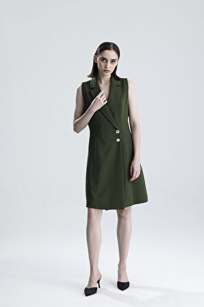 İçi Astarlı Kolsuz Hürrem Uzun Ceket Elbise | Ckt35288 Hakı