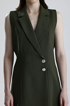 İçi Astarlı Kolsuz Hürrem Uzun Ceket Elbise | Ckt35288 Hakı