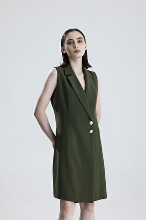 İçi Astarlı Kolsuz Hürrem Uzun Ceket Elbise | Ckt35288 Hakı