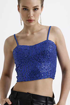 Sense Gloplu Arkası Fermuarlı Payet Bustiyer BST33154 Saks