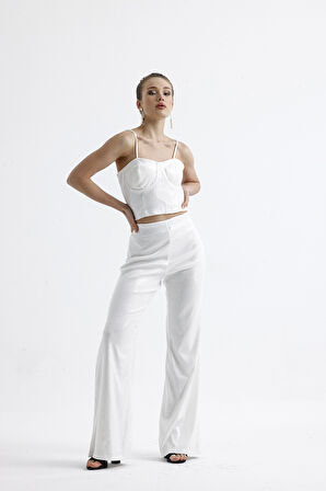 Sense Geniş Paçalı Payet Pantolon | Pnt32440 Beyaz