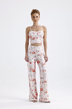 Sense Geniş Paçalı Payet Pantolon | Pnt32440 Beyaz Oranj Batik