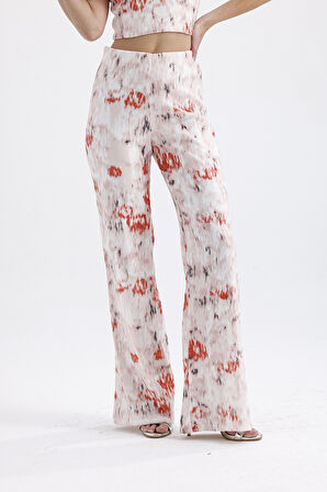 Sense Geniş Paçalı Payet Pantolon | Pnt32440 Beyaz Oranj Batik
