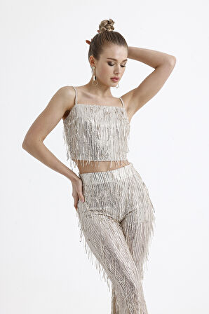 Astarlı Pul Payet Abiye Büstiyer | BSUT36053 Bej