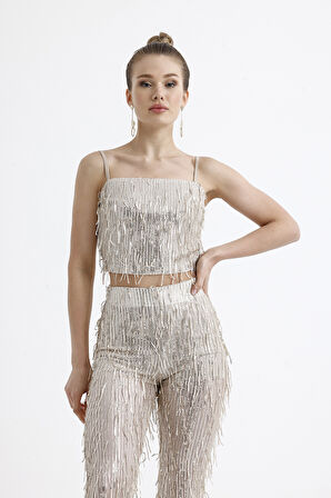 Astarlı Pul Payet Abiye Büstiyer | BSUT36053 Bej