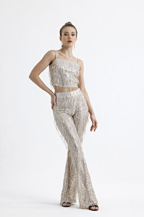 Astarlı Pul Payet Abiye Büstiyer | BSUT36053 Bej