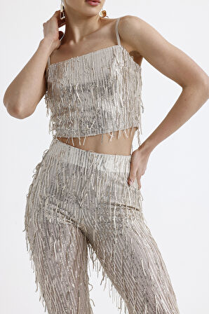 Astarlı Pul Payet Abiye Büstiyer | BSUT36053 Bej